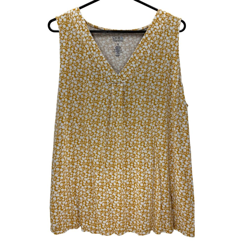 Croft & Barrow Yellow White Motif Rayon Blend Tank Top Womens 1X Shirt